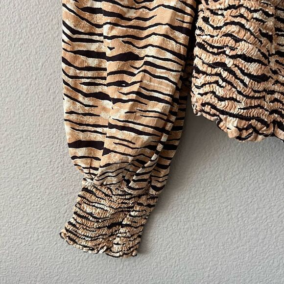 Faithfull The Brand Zebra Print Smocked Ruffled Top - Picture 6 of 13